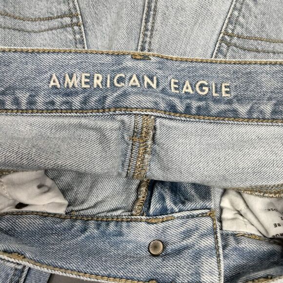 American Eagle Mom Jeans Wmns 6R Blue Stonewash Faded Distressed Whiskered Rips - Picture 10 of 13